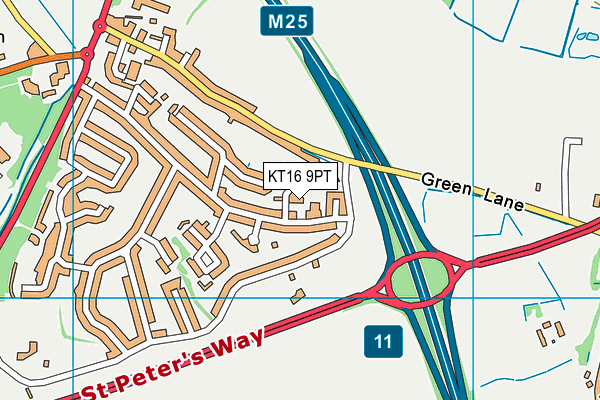 KT16 9PT map - OS VectorMap District (Ordnance Survey)