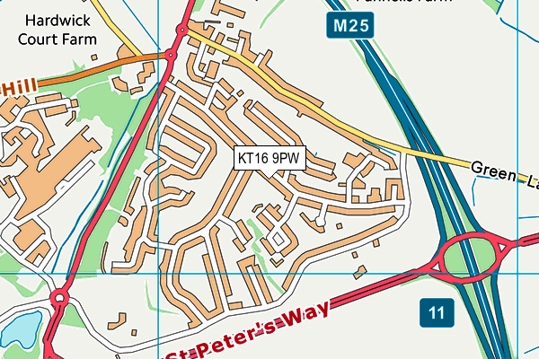 KT16 9PW map - OS VectorMap District (Ordnance Survey)