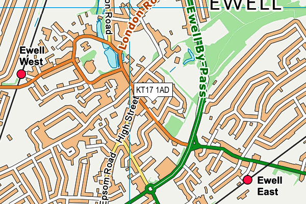 KT17 1AD map - OS VectorMap District (Ordnance Survey)