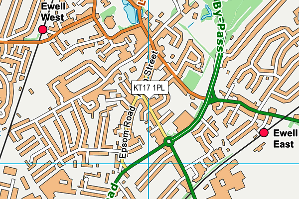 KT17 1PL map - OS VectorMap District (Ordnance Survey)