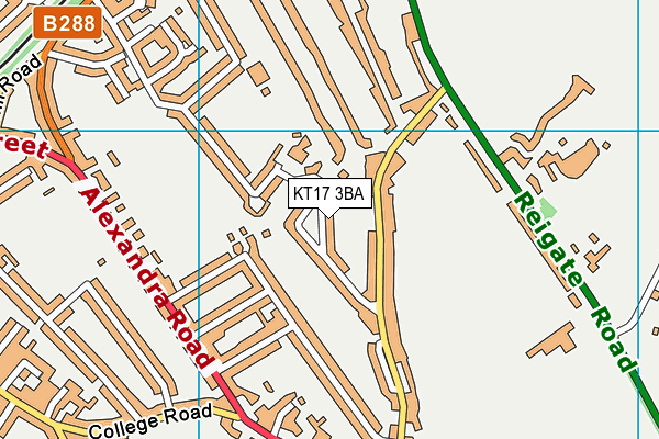 KT17 3BA map - OS VectorMap District (Ordnance Survey)