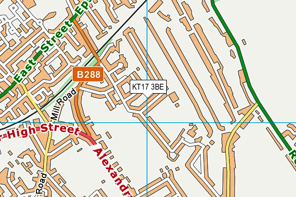 KT17 3BE map - OS VectorMap District (Ordnance Survey)