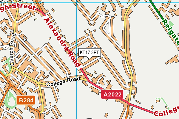 KT17 3PT map - OS VectorMap District (Ordnance Survey)