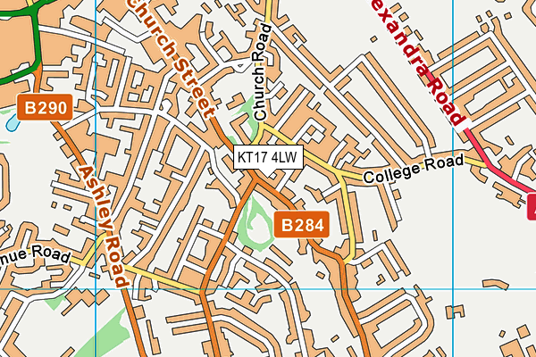 KT17 4LW map - OS VectorMap District (Ordnance Survey)