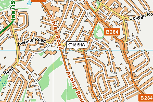 KT18 5HW map - OS VectorMap District (Ordnance Survey)