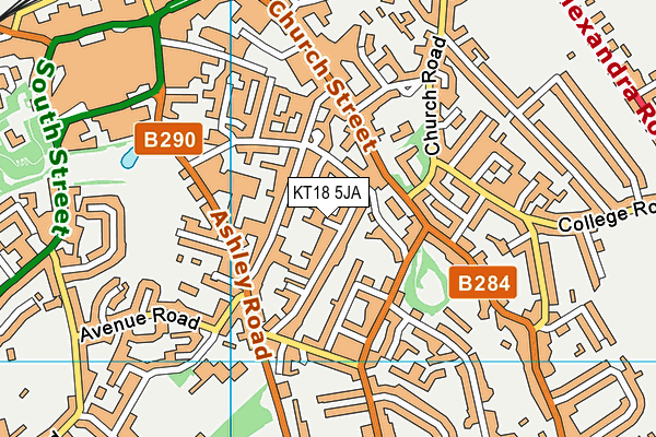 KT18 5JA map - OS VectorMap District (Ordnance Survey)