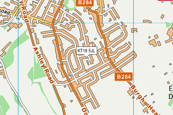 KT18 5JL map - OS VectorMap District (Ordnance Survey)