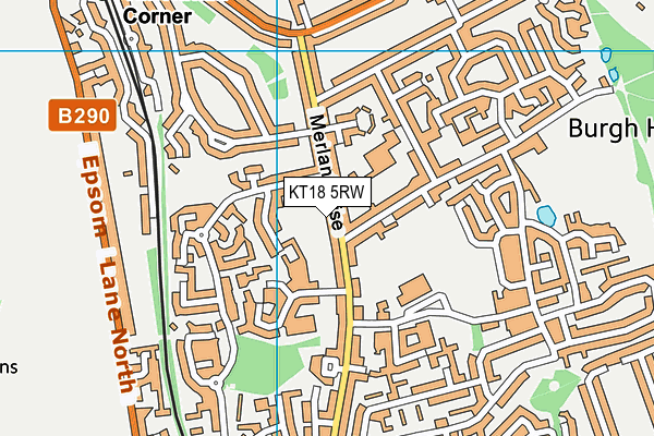 KT18 5RW map - OS VectorMap District (Ordnance Survey)