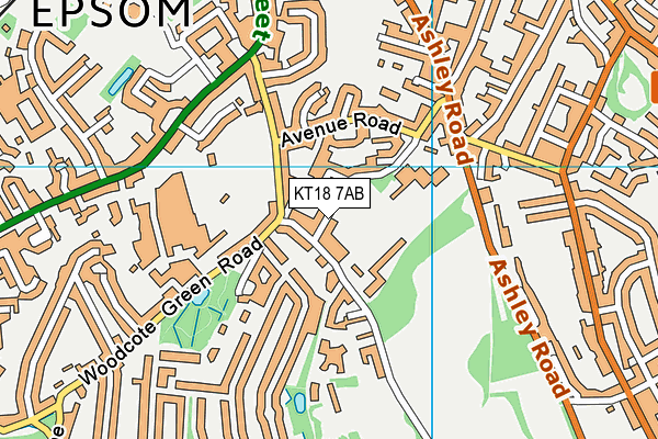 KT18 7AB map - OS VectorMap District (Ordnance Survey)