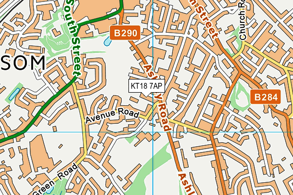 KT18 7AP map - OS VectorMap District (Ordnance Survey)