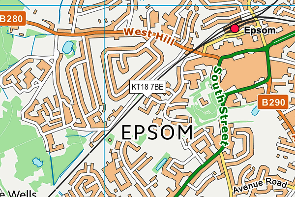 KT18 7BE map - OS VectorMap District (Ordnance Survey)