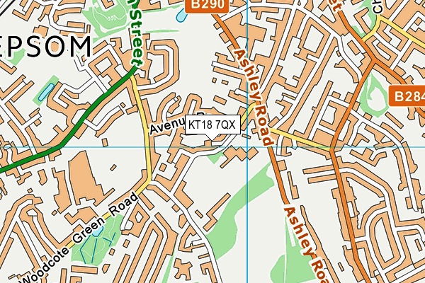 KT18 7QX map - OS VectorMap District (Ordnance Survey)