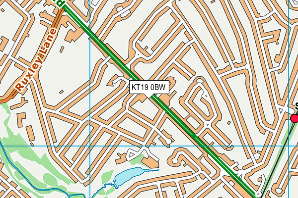 KT19 0BW map - OS VectorMap District (Ordnance Survey)