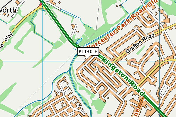 KT19 0LF map - OS VectorMap District (Ordnance Survey)