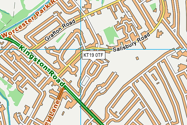 KT19 0TF map - OS VectorMap District (Ordnance Survey)