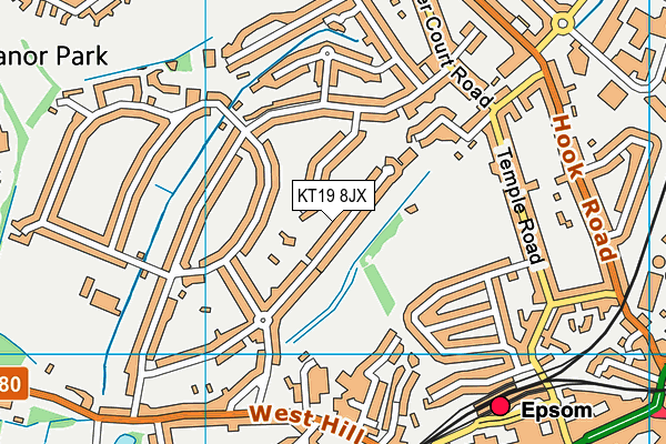 KT19 8JX map - OS VectorMap District (Ordnance Survey)