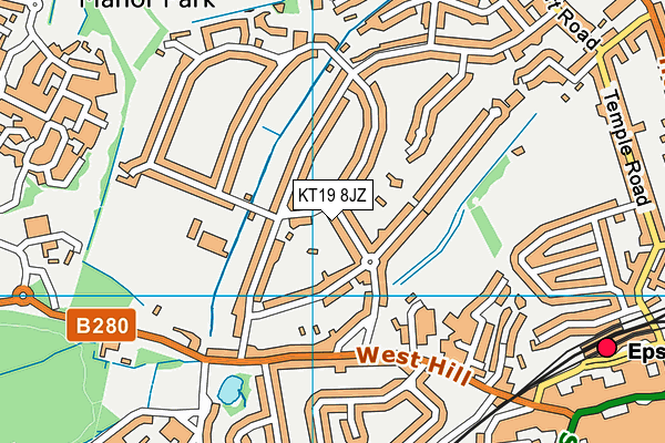KT19 8JZ map - OS VectorMap District (Ordnance Survey)