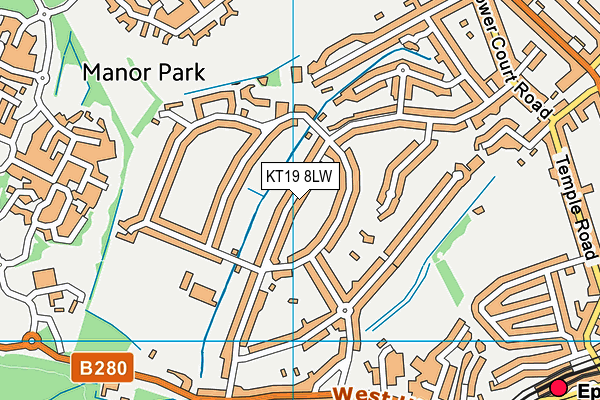KT19 8LW map - OS VectorMap District (Ordnance Survey)