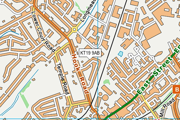 KT19 9AB map - OS VectorMap District (Ordnance Survey)