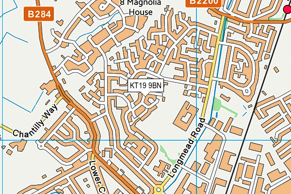 KT19 9BN map - OS VectorMap District (Ordnance Survey)