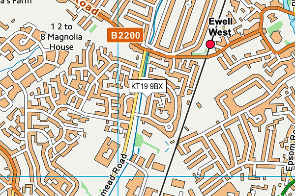 KT19 9BX map - OS VectorMap District (Ordnance Survey)