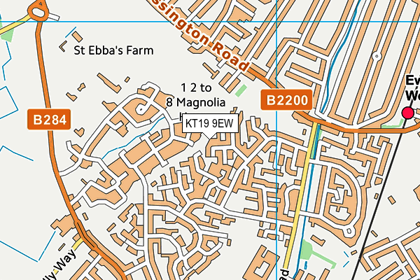 KT19 9EW map - OS VectorMap District (Ordnance Survey)