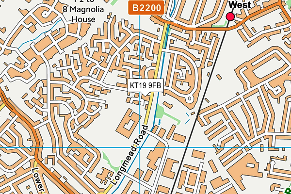 KT19 9FB map - OS VectorMap District (Ordnance Survey)