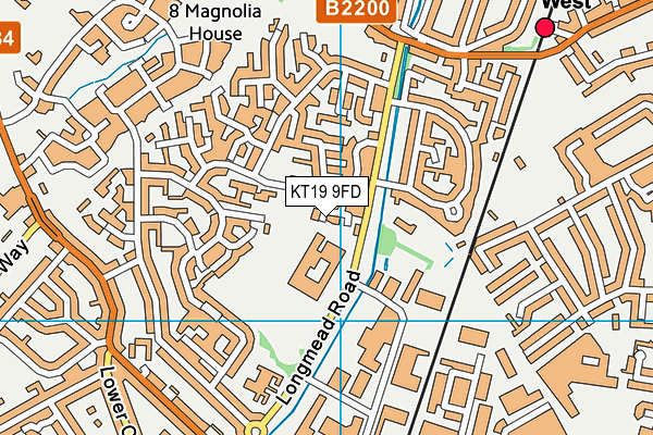 KT19 9FD map - OS VectorMap District (Ordnance Survey)