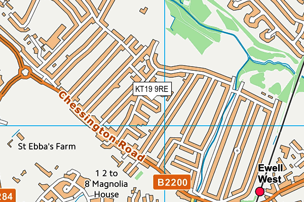 KT19 9RE map - OS VectorMap District (Ordnance Survey)