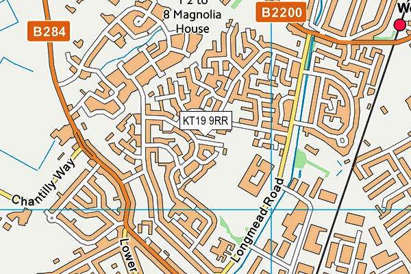 KT19 9RR map - OS VectorMap District (Ordnance Survey)