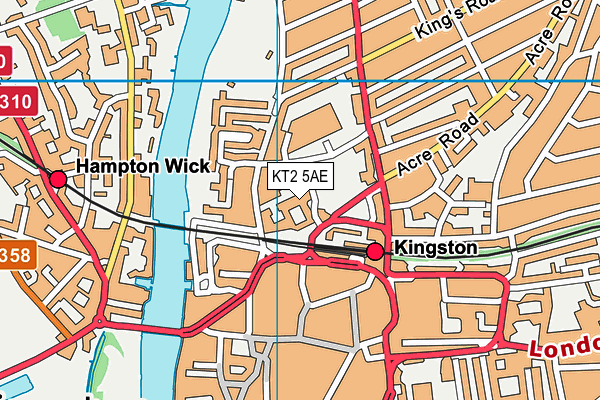 KT2 5AE map - OS VectorMap District (Ordnance Survey)
