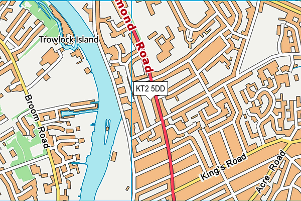 KT2 5DD map - OS VectorMap District (Ordnance Survey)