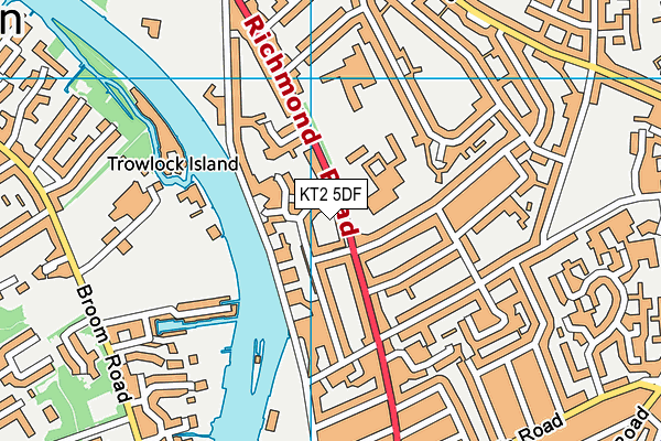 KT2 5DF map - OS VectorMap District (Ordnance Survey)