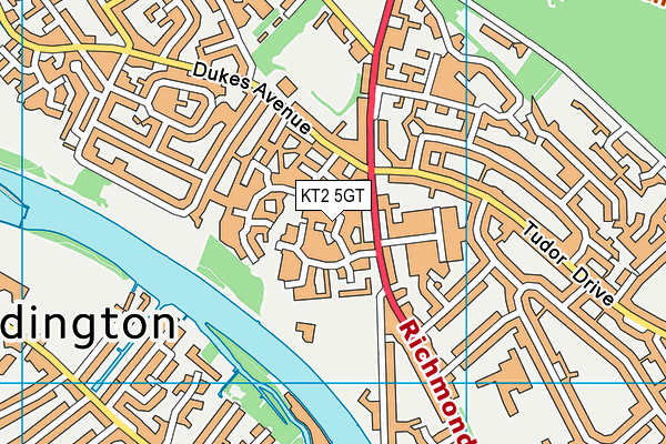 KT2 5GT map - OS VectorMap District (Ordnance Survey)
