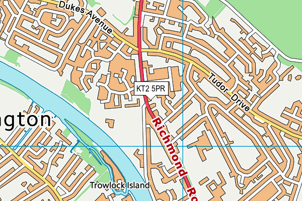 KT2 5PR map - OS VectorMap District (Ordnance Survey)