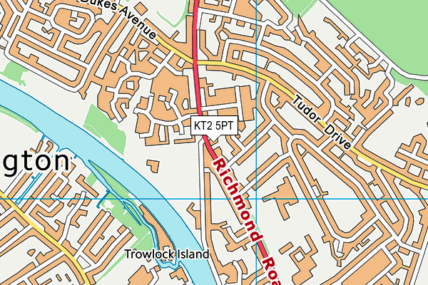 KT2 5PT map - OS VectorMap District (Ordnance Survey)