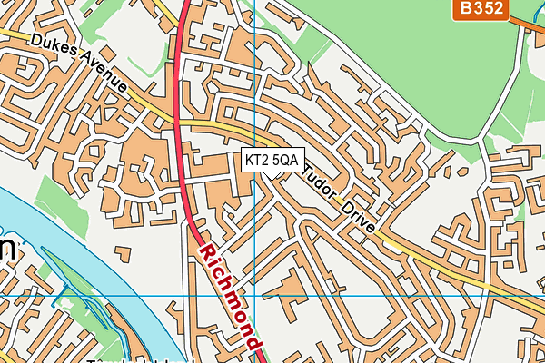 KT2 5QA map - OS VectorMap District (Ordnance Survey)