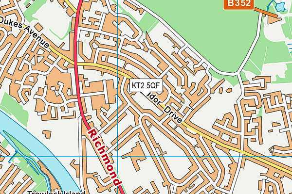 KT2 5QF map - OS VectorMap District (Ordnance Survey)