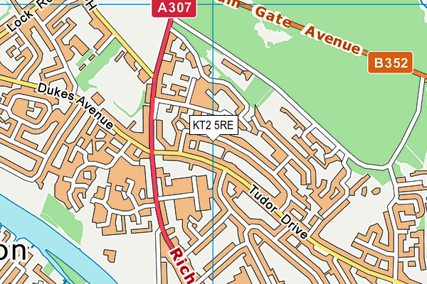 KT2 5RE map - OS VectorMap District (Ordnance Survey)