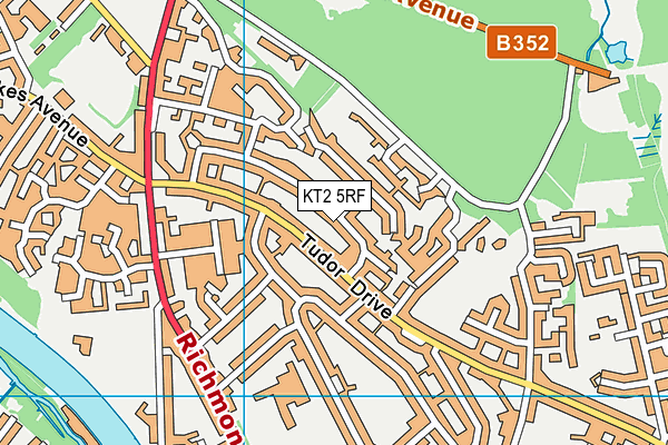 KT2 5RF map - OS VectorMap District (Ordnance Survey)