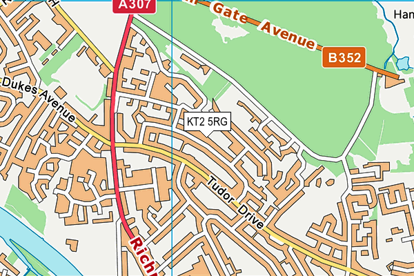 KT2 5RG map - OS VectorMap District (Ordnance Survey)