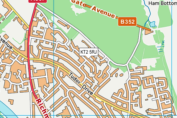 KT2 5RJ map - OS VectorMap District (Ordnance Survey)