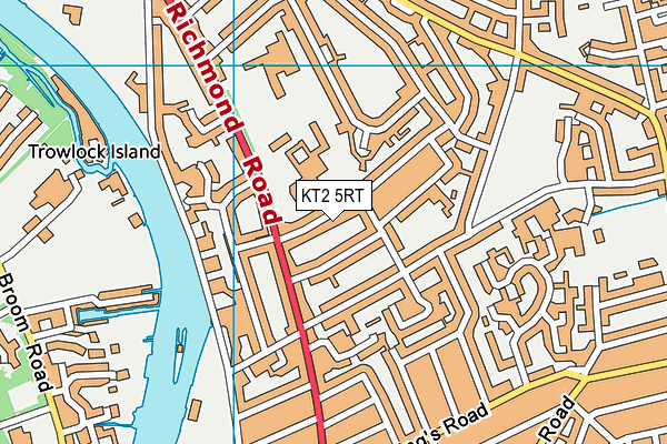 KT2 5RT map - OS VectorMap District (Ordnance Survey)