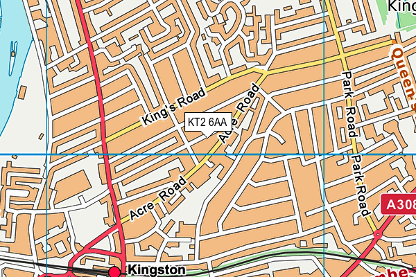 KT2 6AA map - OS VectorMap District (Ordnance Survey)