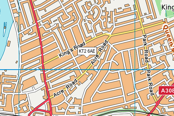 KT2 6AE map - OS VectorMap District (Ordnance Survey)