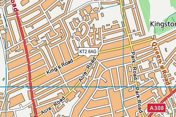 KT2 6AG map - OS VectorMap District (Ordnance Survey)