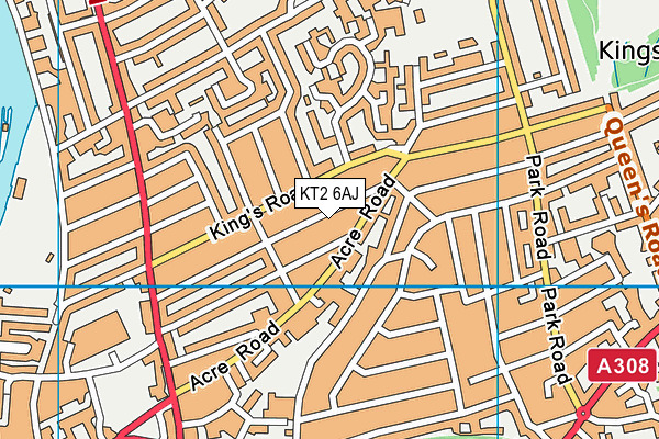KT2 6AJ map - OS VectorMap District (Ordnance Survey)