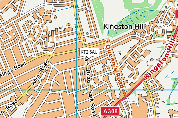 KT2 6AU map - OS VectorMap District (Ordnance Survey)