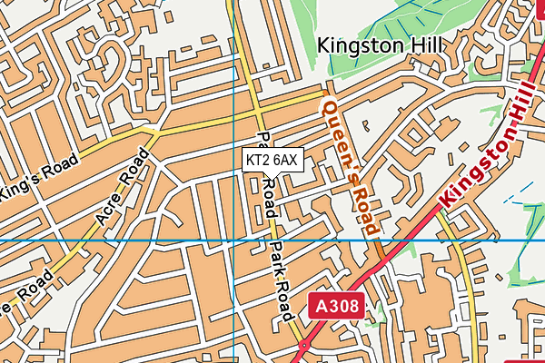 KT2 6AX map - OS VectorMap District (Ordnance Survey)