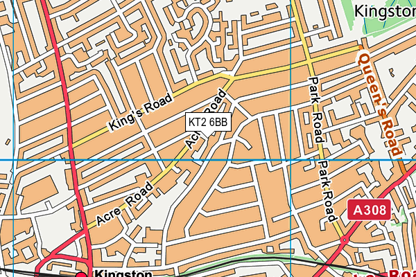 KT2 6BB map - OS VectorMap District (Ordnance Survey)